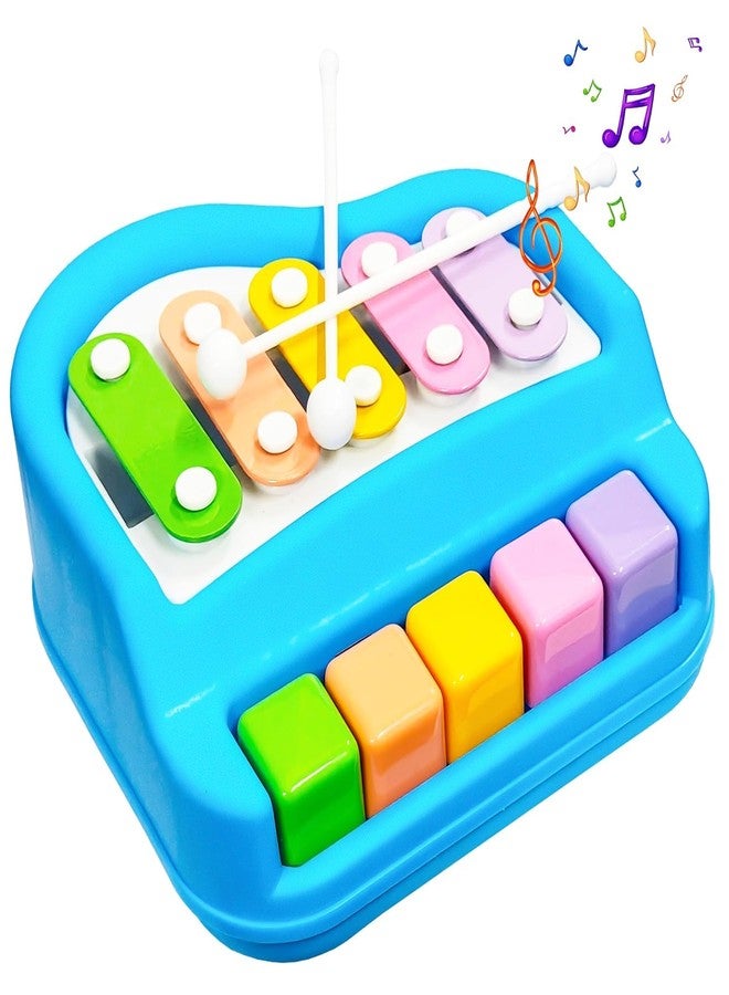 Space Enterprises 2 in 1 Small Xylophone and Piano Toy for Kids with Colorful Keys and Drum Sticks - Musical Instrument Toy for Baby and Toddlers - Blue - Image 3